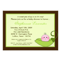 5x7 Green Sweet Pea in Pod Baby Shower Invitation