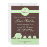 5x7 Green Triplets Elephant Baby Shower Invitation