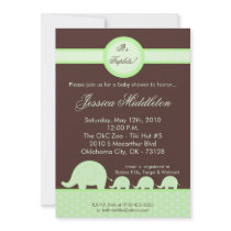 5x7 Green Triplets Elephant Baby Shower Invitation