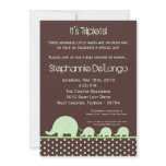 5x7 Green Triplets Elephant Baby Shower Invitation