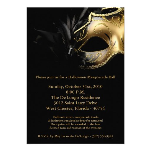 5x7 Halloween Masquerade Ball Mask Invitation (front side)