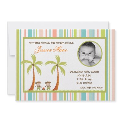 5x7 Hawaiian Luau Monkeys PHOTO Birth Announcement by thepapergenius