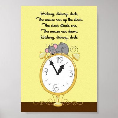 5x7 Hickory Dickory Dock Rhyme Kids Room Wall Art Poster