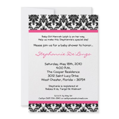 5x7 Hot Pink Black Damask Baby Shower Invitation by AnnLeeDesigns