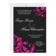 5x7 Hot Pink Black Floral Linen Wedding Invitation invitation