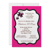 5x7 Hot Pink Butterfly Baby Shower Custom Invitation