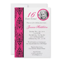 5x7 Hot Pink Damask 16 Birthday Party Invitation