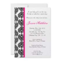 5x7 Hot Pink Damask Lace Baby Shower Invitation