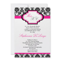 5x7 Hot Pink Damask Quinceanera Invitation