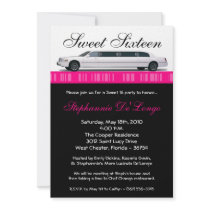 5x7 Hot Pink Limo Sweet 16 Birthday Invitation