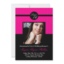 5x7 Hot Pink PHOTO Sweet 16 Birthday Invitation