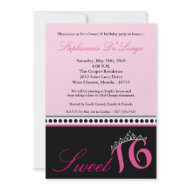 5x7 Hot Pink Tiara Sweet 16 Birthday Invitation invitation