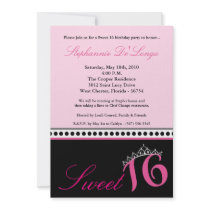 5x7 Hot Pink Tiara Sweet 16 Birthday Invitation