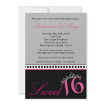 5x7 Hot Pink Tiara Sweet 16 Birthday Invitation