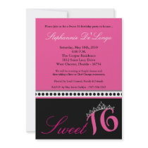 5x7 Hot Pink Tiara Sweet 16 Birthday Invitation