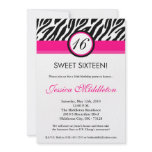 5x7 Hot Pink Zebra16th Birthday Invitation