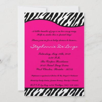 5x7 Hot Pink Zebra Print Baby Shower Invitation by AnnLeeDesigns