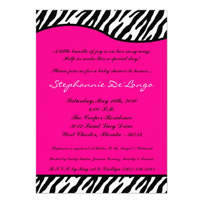 5x7 Hot Pink Zebra Print Baby Shower Invitation