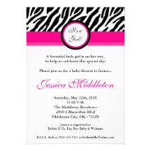 5x7 Hot Pink Zebra Print Baby Shower Invitation