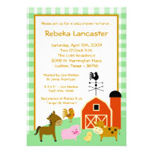 5x7 Invite - Farm Animals Baby Shower Invitation