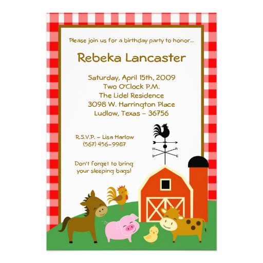 5x7 Invite - Farm Animals Birthday Invitation