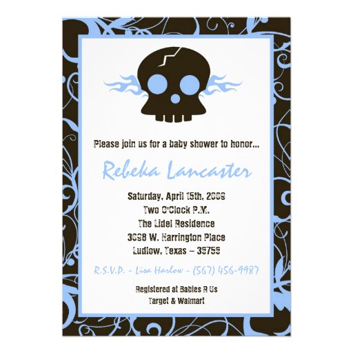 5x7 Invite - Punk Skull Roc Baby Shower Invitation