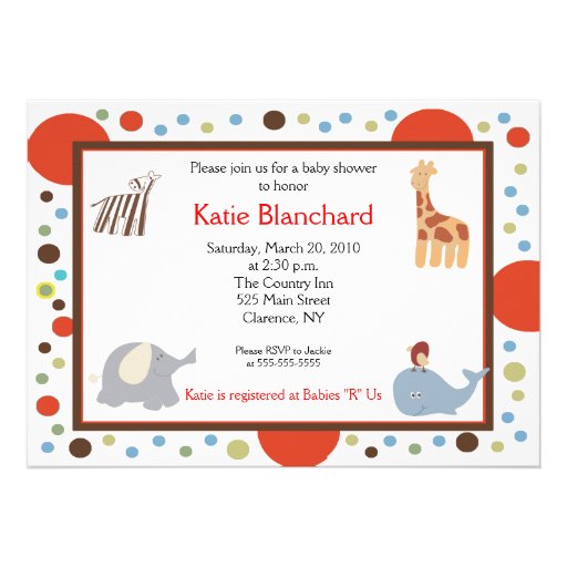 5x7 Jungle Alphabet Soup Dot Baby Shower Custom Invite