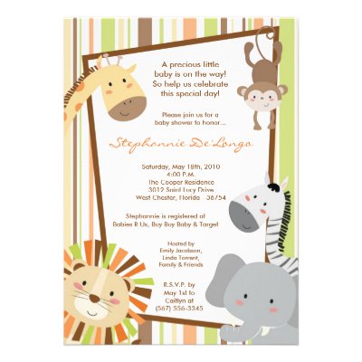 5x7 Jungle Lion Monkey Baby Shower Invitation