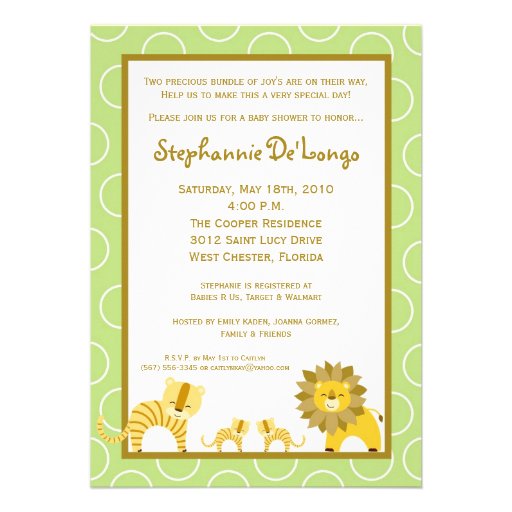 5x7 Jungle Tiger Girl TWINS Baby Shower Invitation Announcements