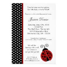 5x7 Lady Bug Black Polka Birthday Party Invitation