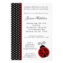 5x7 Lady Bug Black PolkaDot Baby Shower Invitation