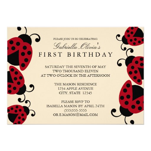 5x7 Ladybug Birthday Party Invitation