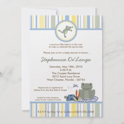 5x7 Leap Frog Turtle Bee Baby Shower Invitation