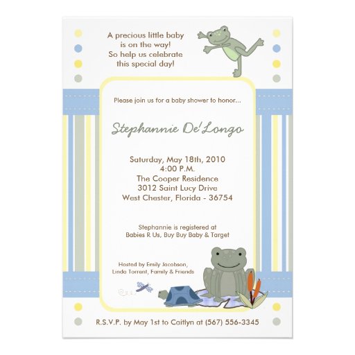 5x7 Leap Frog Turtle Bee Baby Shower Invitation