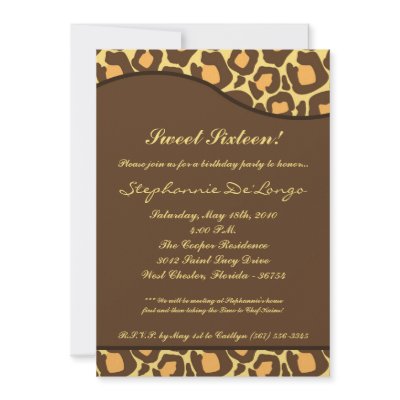 5x7 Leopard Print Sweet 16 Birthday Party Invite by AnnLeeDesigns