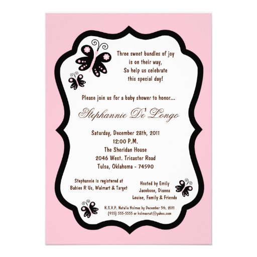 5x7 Light Pink Butterfly Baby Shower Custom Announcements