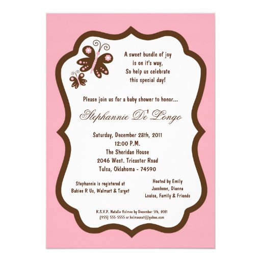 5x7 Light Pink Butterfly Baby Shower Personalized Invites