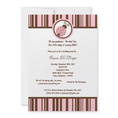 5x7 Light Pink Lady Bug Birthday Party Invite by suestardesigns