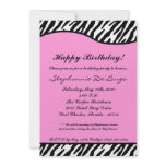 5x7 Light Pink Zebra Birthday Party Invitation