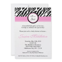 5x7 Light Pink Zebra Print Baby Shower Invitation