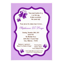5x7 Light Purple Butterfly Baby Shower Invitations
