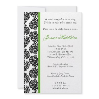 5x7 Lime Green Damask Lace Baby Shower Invitation by thepapergenius