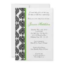 5x7 Lime Green Damask Lace Baby Shower Invitation
