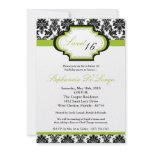 5x7 Lime Green Damask Sweet 16 Birthday Invitation