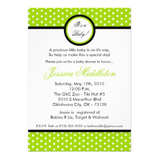 5x7 Lime Green Polka Dot Baby Shower Invitation