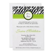 5x7 Lime Green Zebra Print Baby Shower Invitation