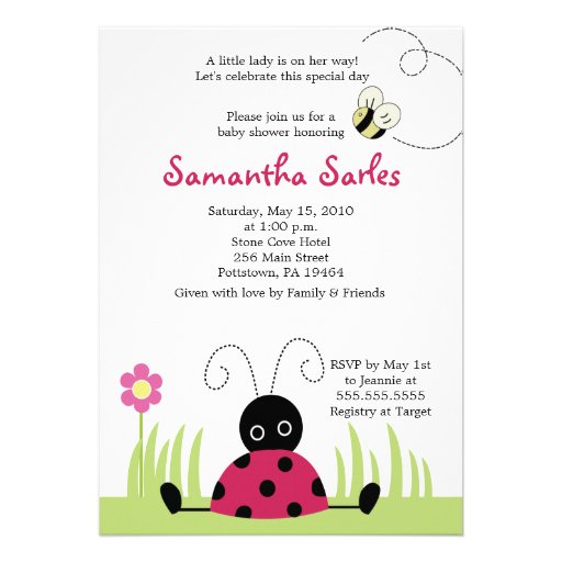 5x7 Little Ladybug Spring Baby Shower Invitation (front side)