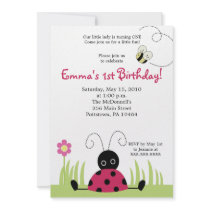 5x7 Little Ladybug Spring Birthday Invitation