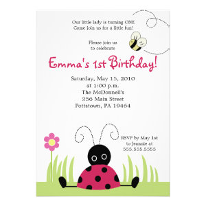 5x7 Little Ladybug Spring Birthday Invitation