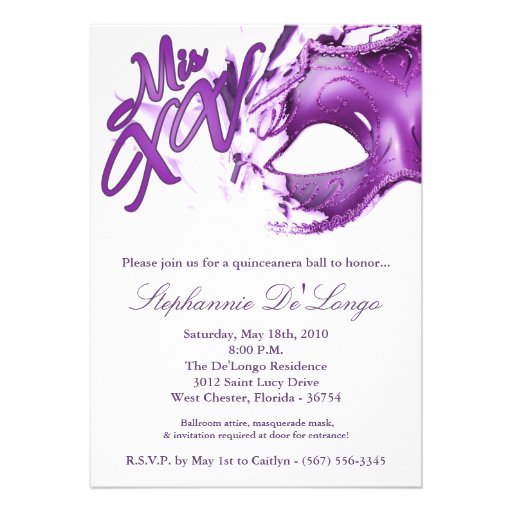 5x7 Masquerade Mask 15 Quinceanera Ball Invitation 5" X 7" Invitation